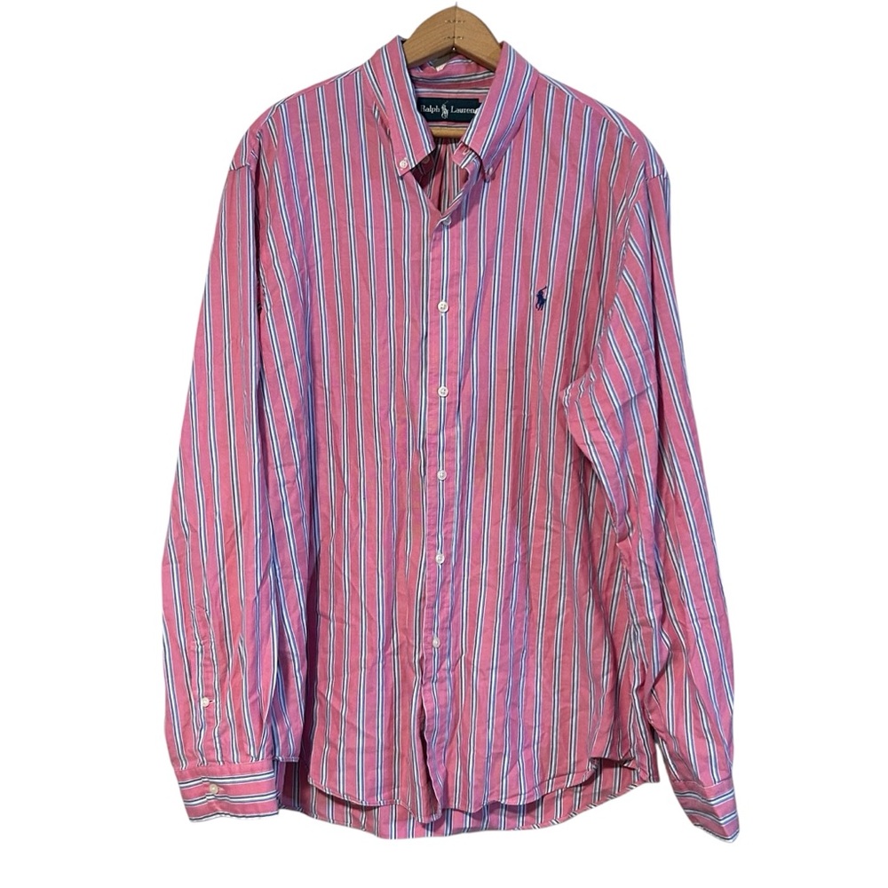 Polo Ralph Lauren Long Sleeve Striped Shirt Button Down Sz XL Pink Blue W Pony